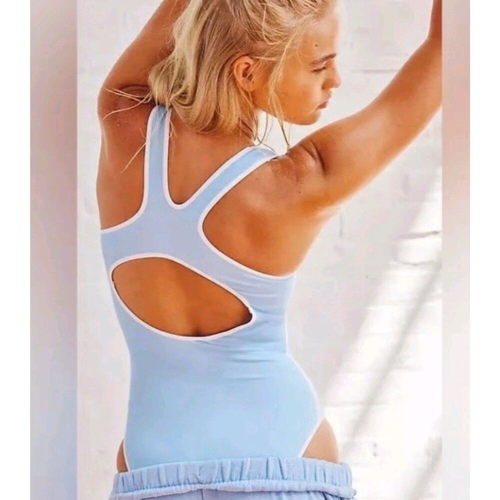 Free People FP Movement Power Play Bodysuit Baby Blue Size M/L Athletic Sporty - Picture 2 of 13